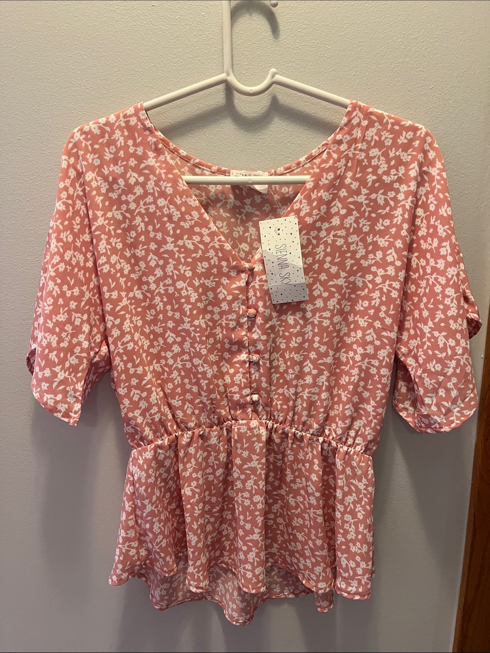 Sienna Sky Pink Floral Peplum Top with Button Front